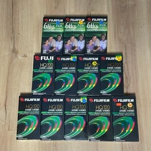New Sealed Fujifilm VHS Tapes. Blank. Lot of 12. HQ-120 and T-120. 6 hours.‎